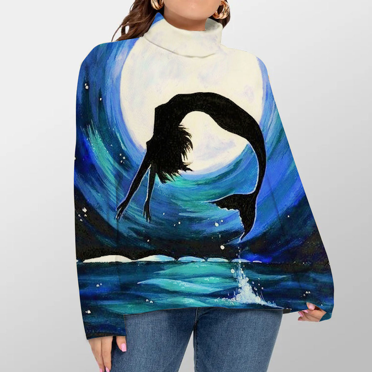 Black Mermaid And Moon Night Turtleneck Sweater