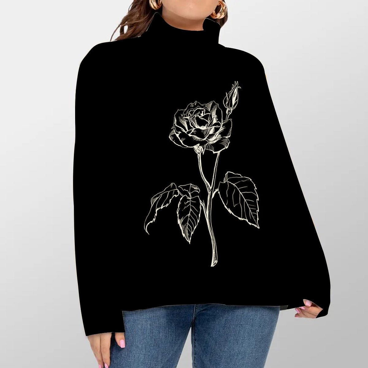 Black Rose Turtleneck Sweater