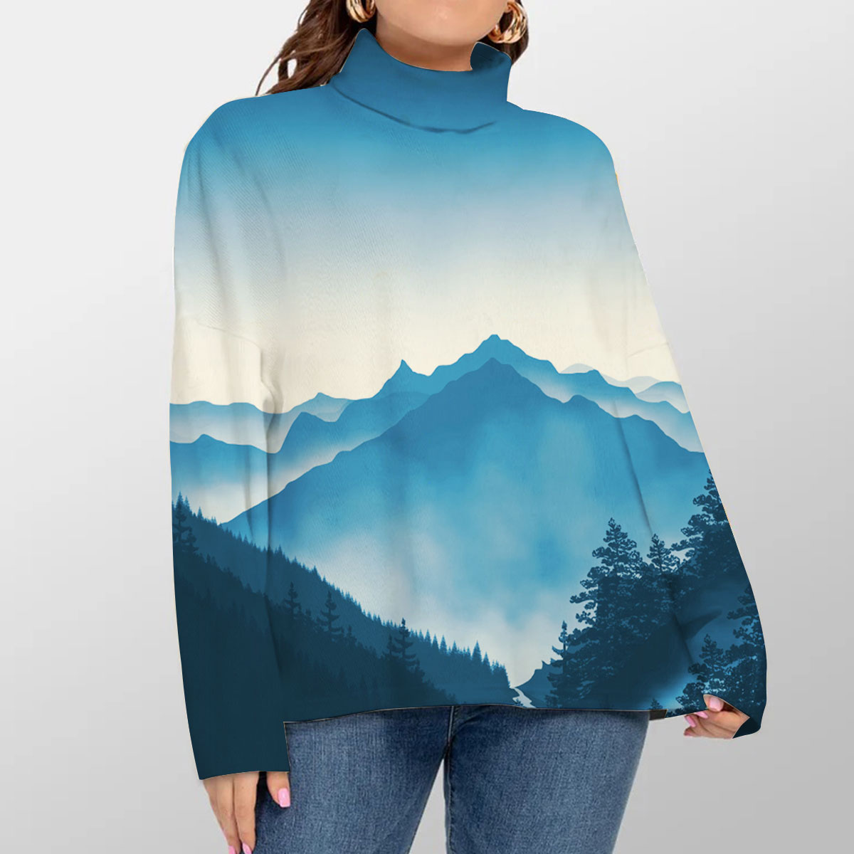 Blue Forest Mountain Turtleneck Sweater