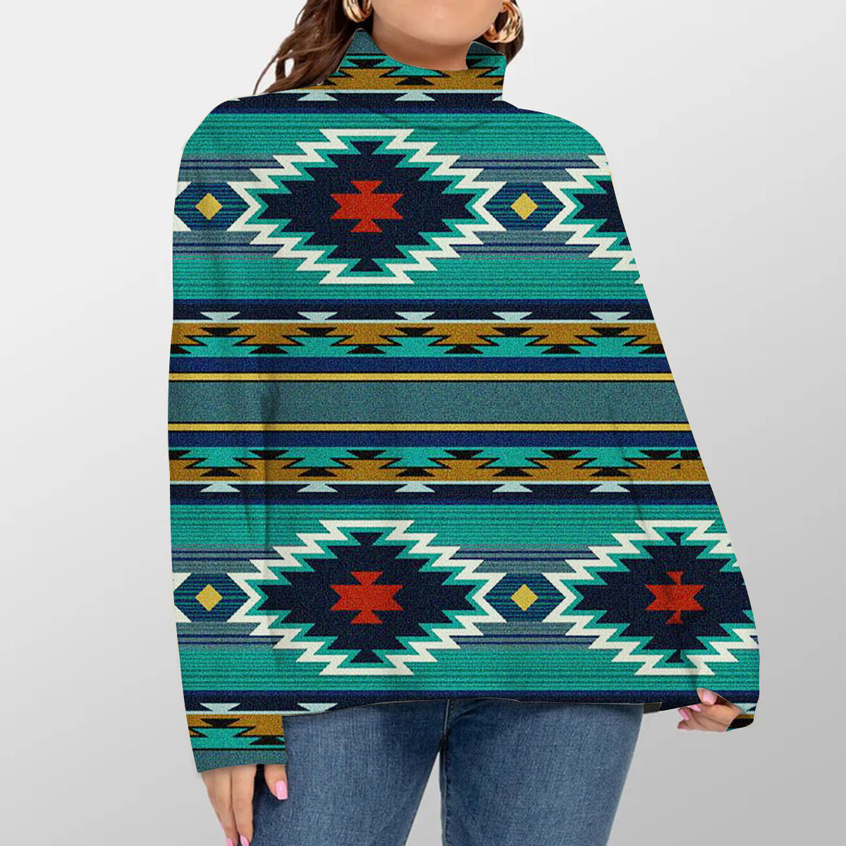 Blue Native American Turtleneck Sweater