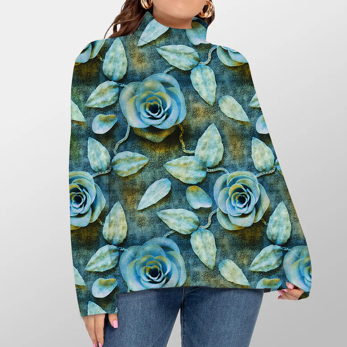 Blue Rose Turtleneck Sweater