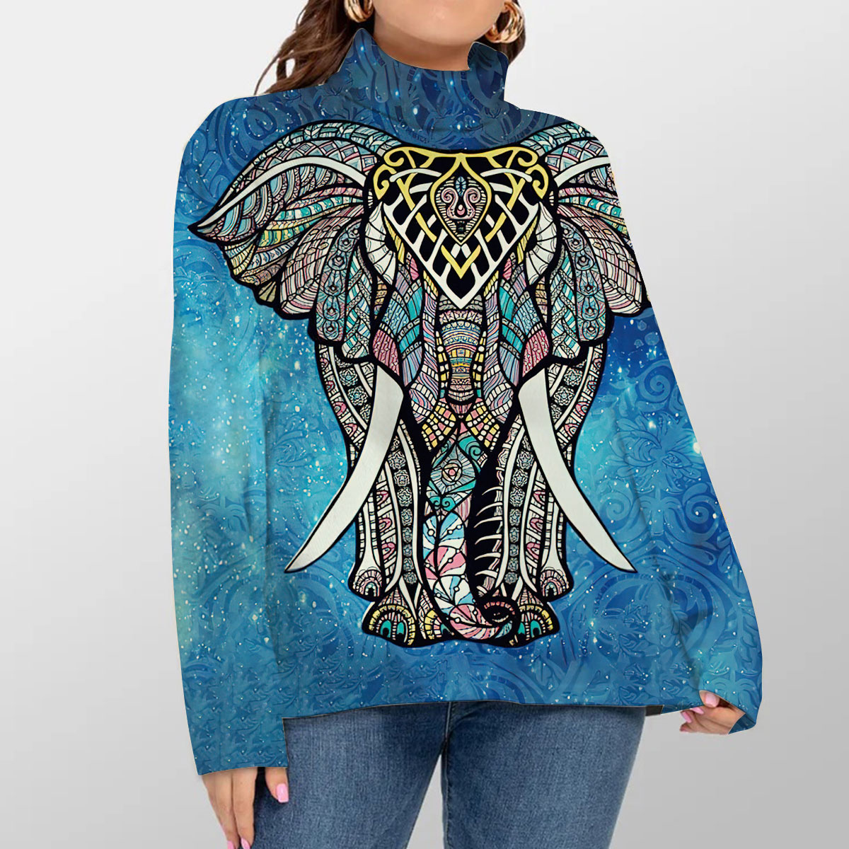 Bohemian Mandala Elephant Turtleneck Sweater
