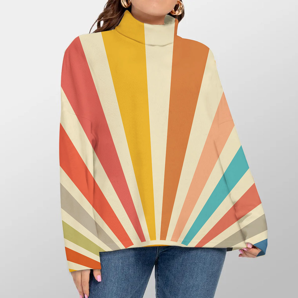 Bohemian Rainbow Sunrise Turtleneck Sweater