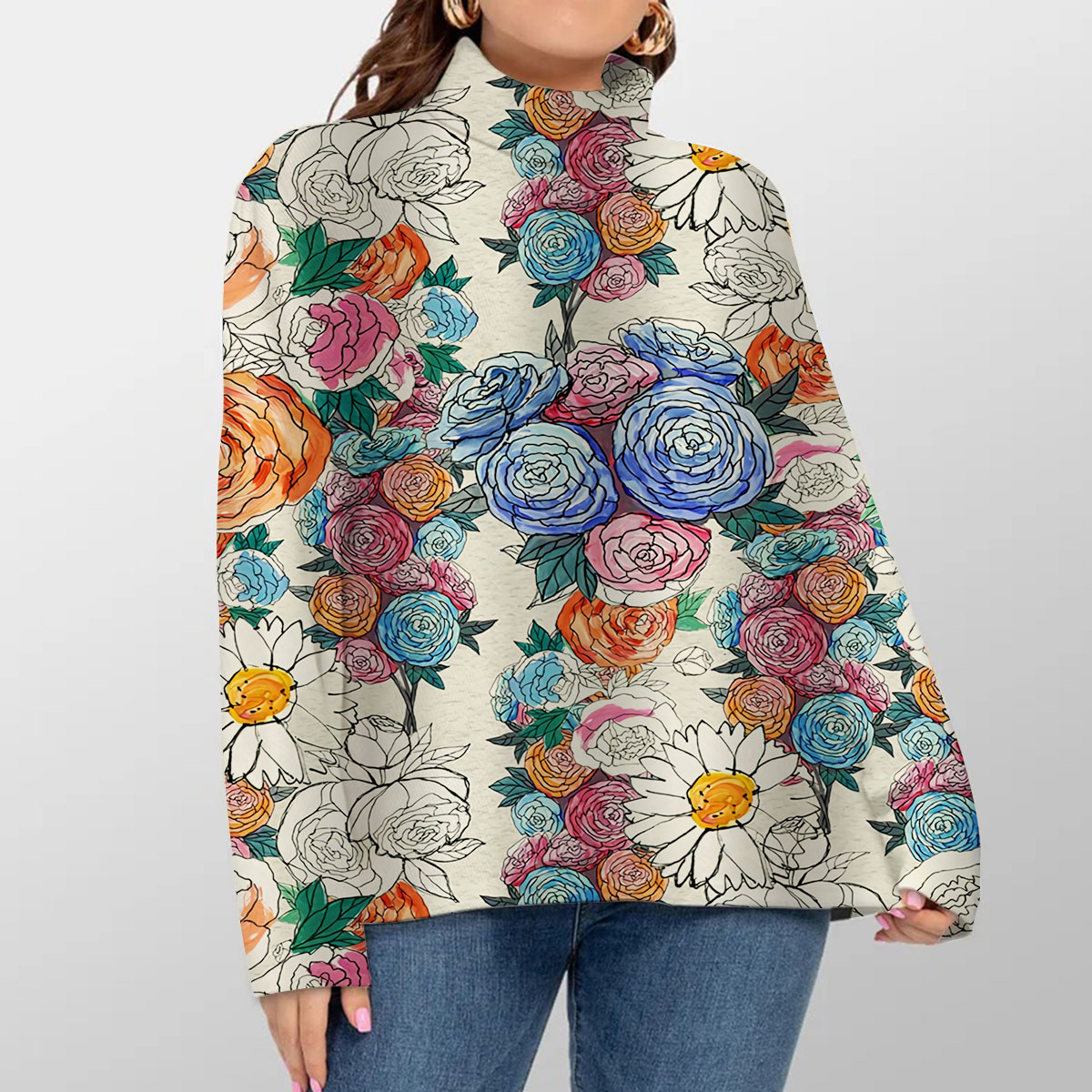 Boho Blossom Turtleneck Sweater