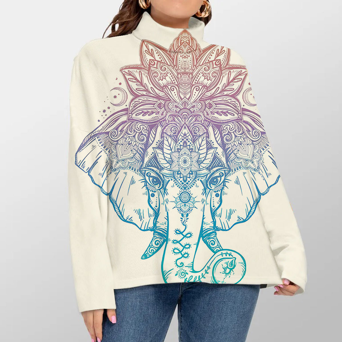 Boho Mandala Elephant Turtleneck Sweater