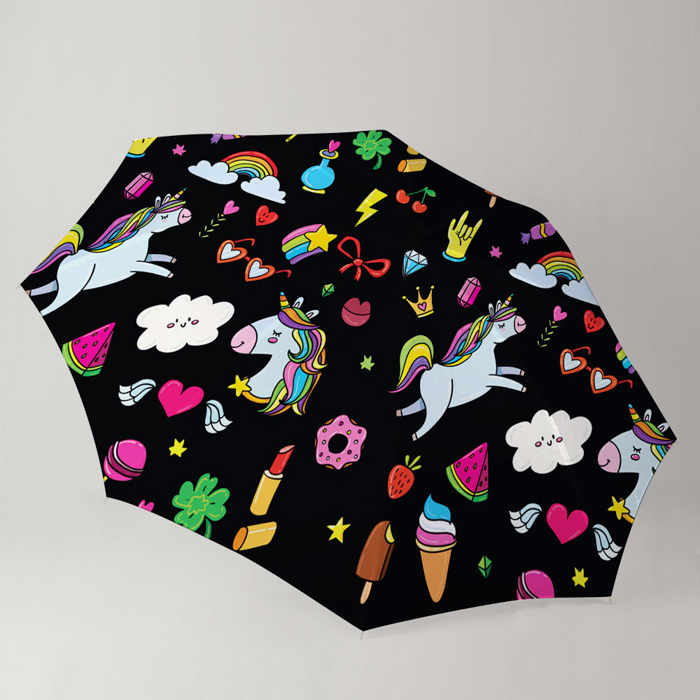 Black Girly Unicorn Umbrella