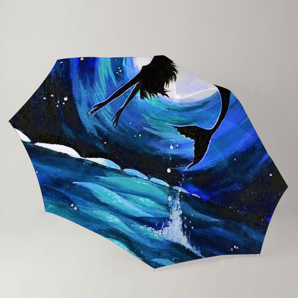 Black Mermaid And Moon Night Umbrella