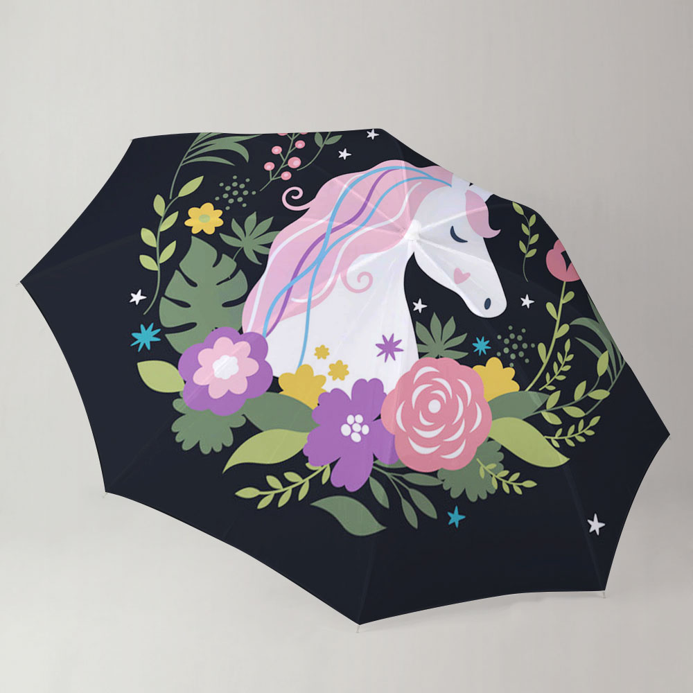 Black Unicorn Flower Umbrella