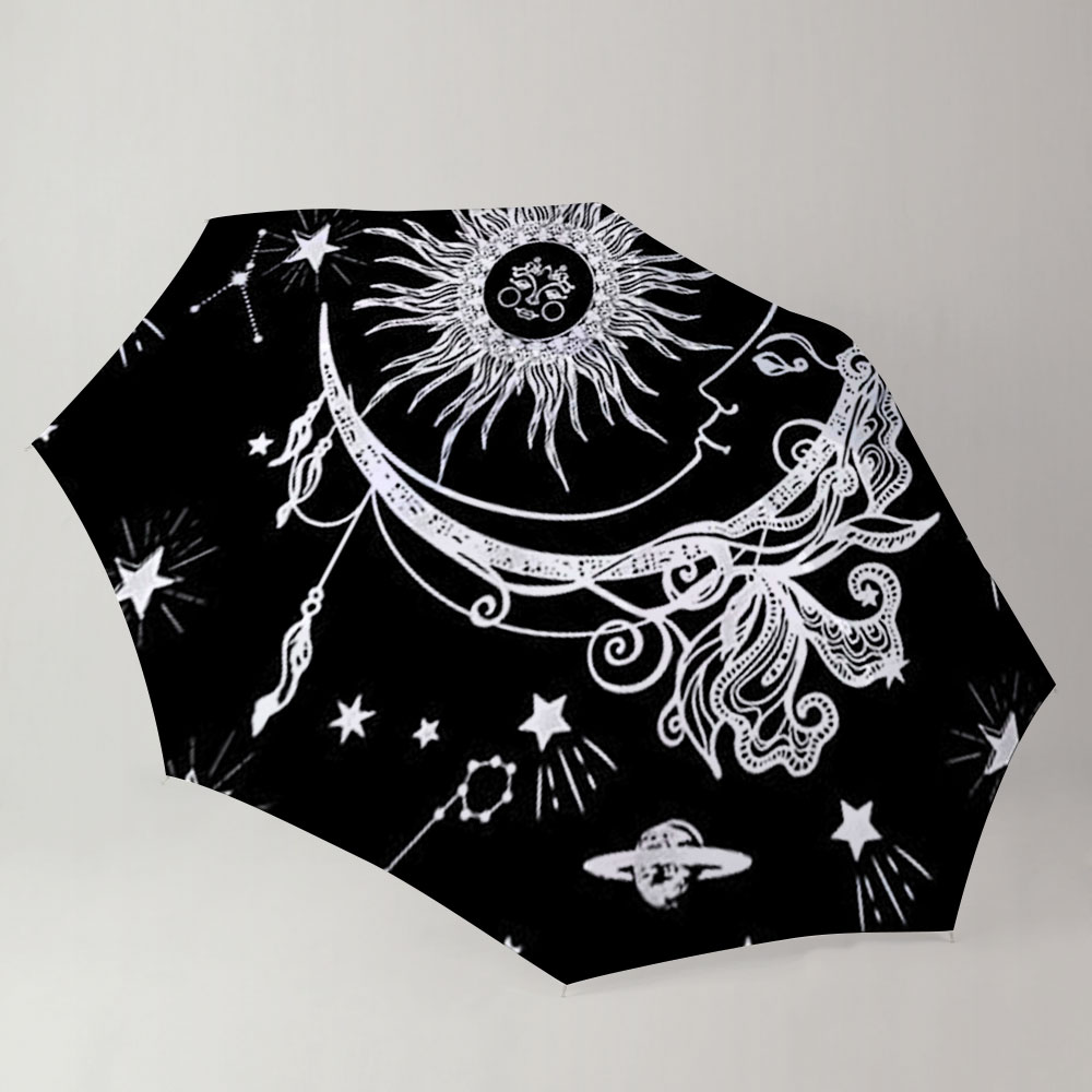 Black White Bohemian Sun Moon Umbrella