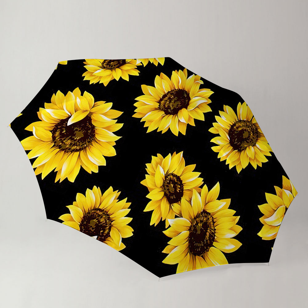 Black Yellow Sunflower Umbrella
