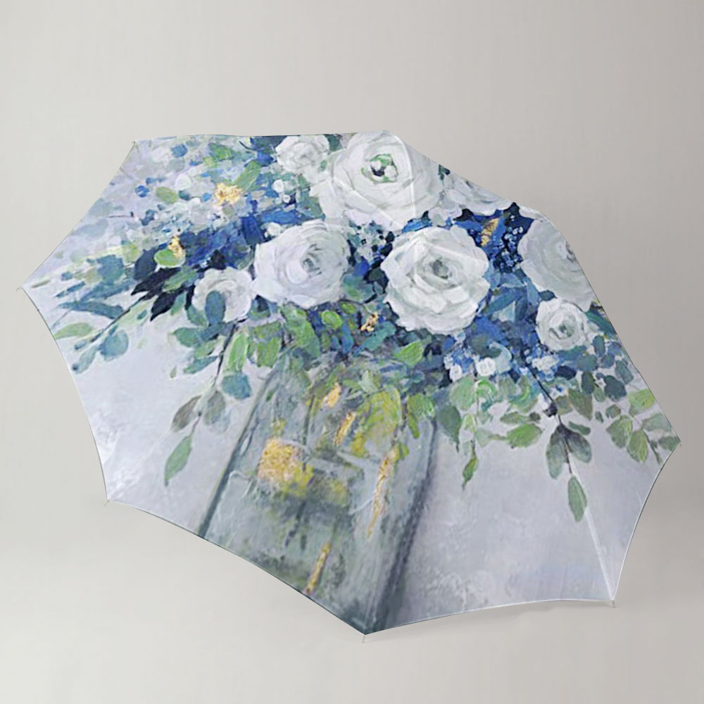 Blue And White Floral Umbrella