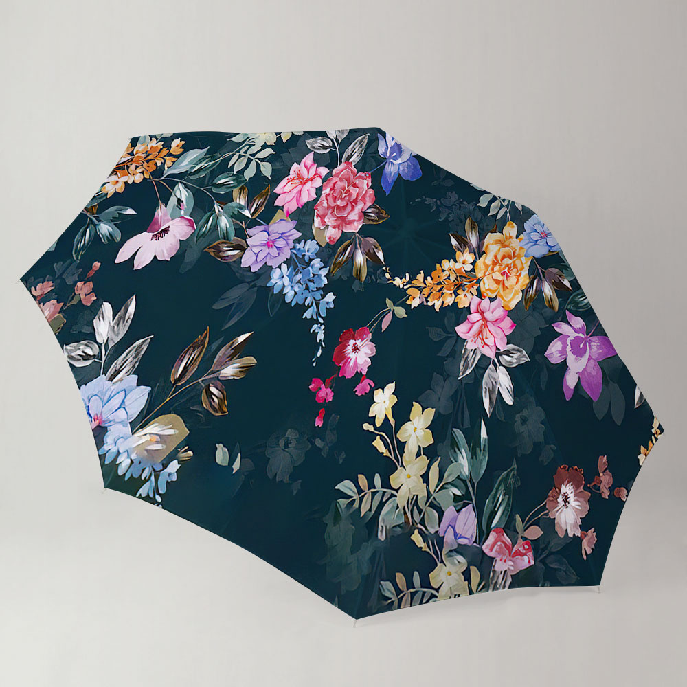 Retro Black Flower And Rose Umbrella