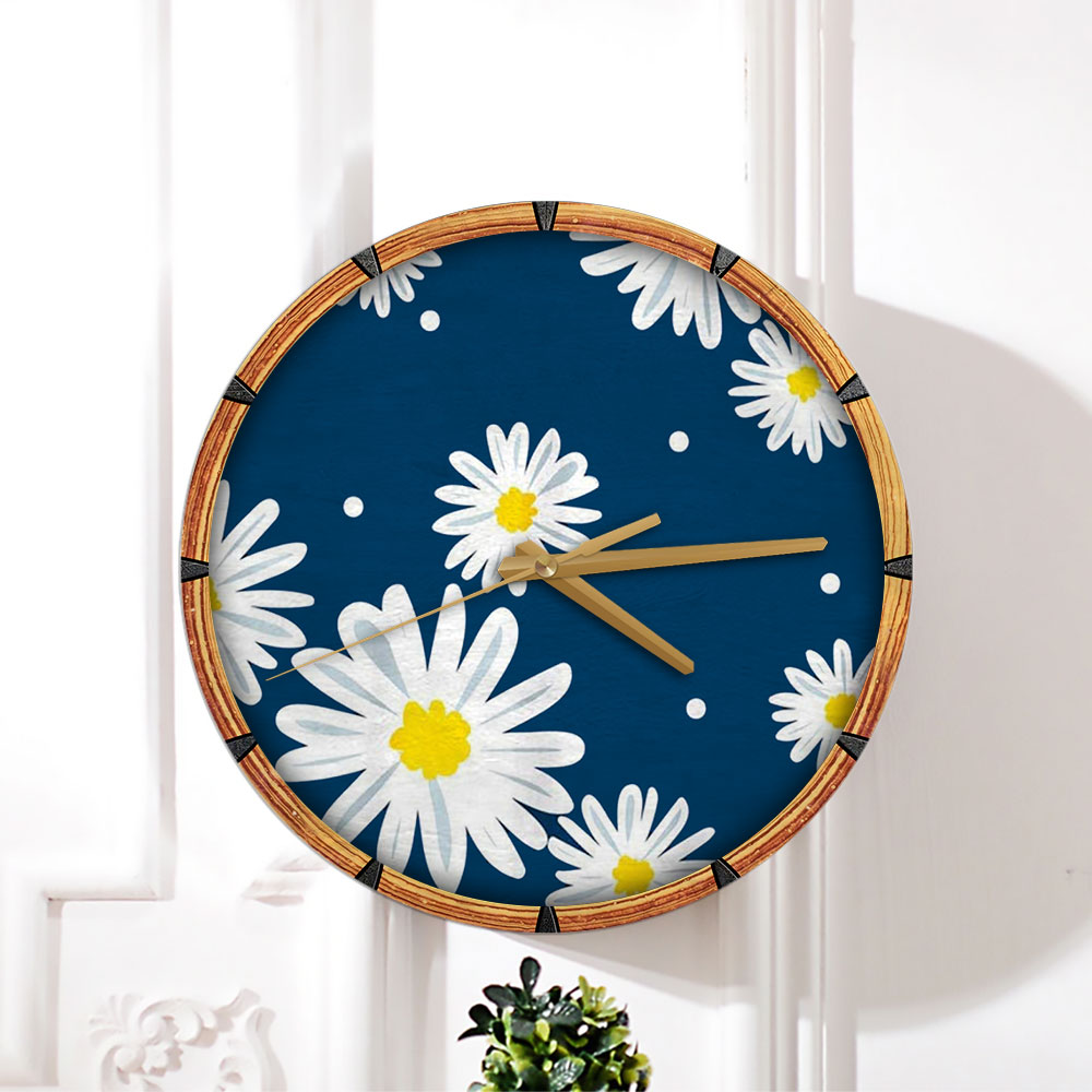Abstract Daisy With Blue Wall Clock