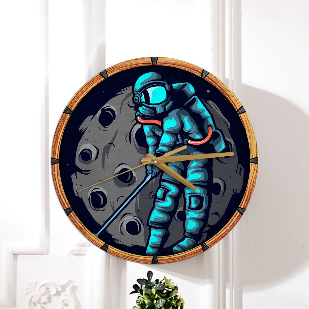Astronaut Plays Golf Wall Clock