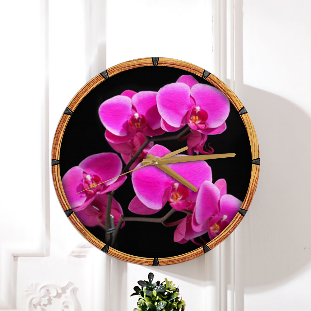 Black And Pink Orchidd Wall Clock