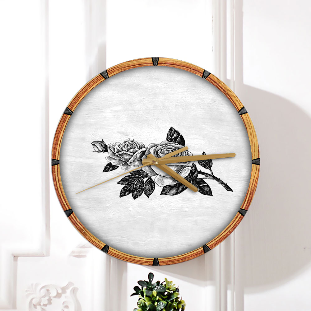 Black And White Rose Wall Clock