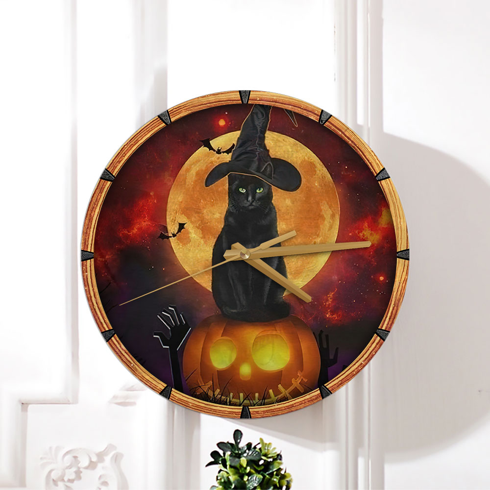 Black Cat Witch Wall Clock
