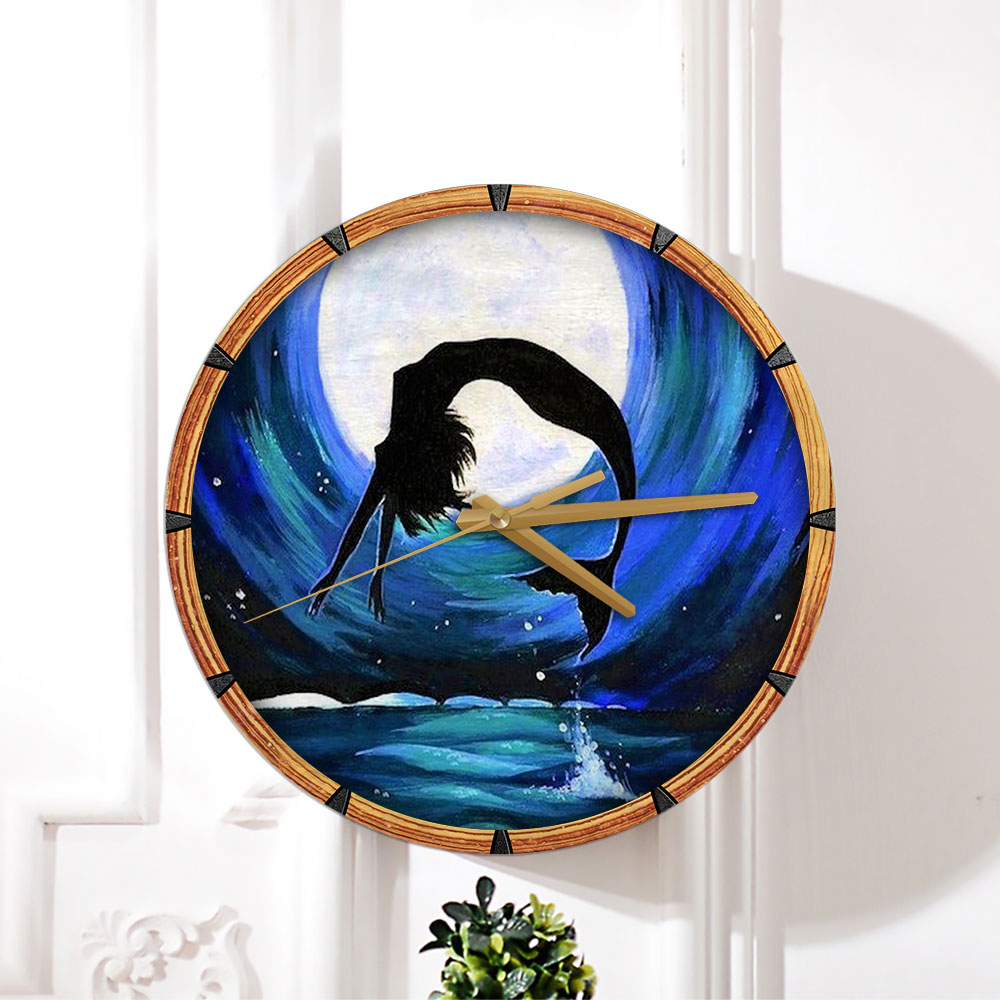 Black Mermaid And Moon Night Wall Clock