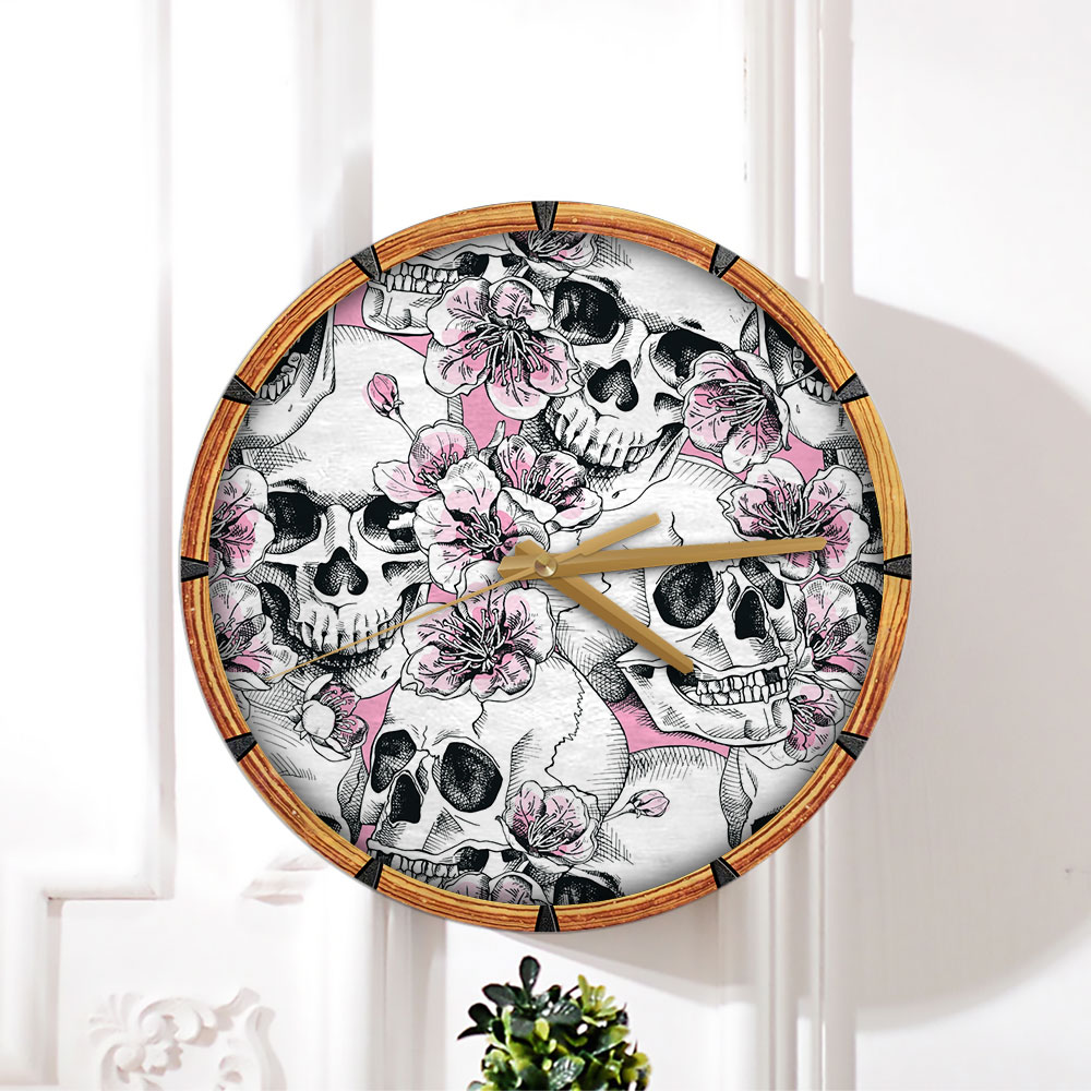 Blossom Skull Wall Clock