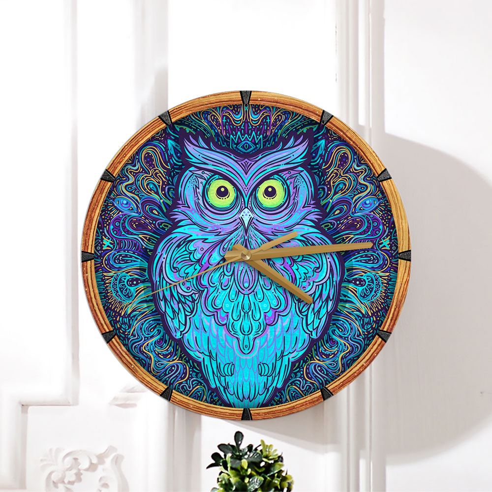Blue Abstract Owl Wall Clock