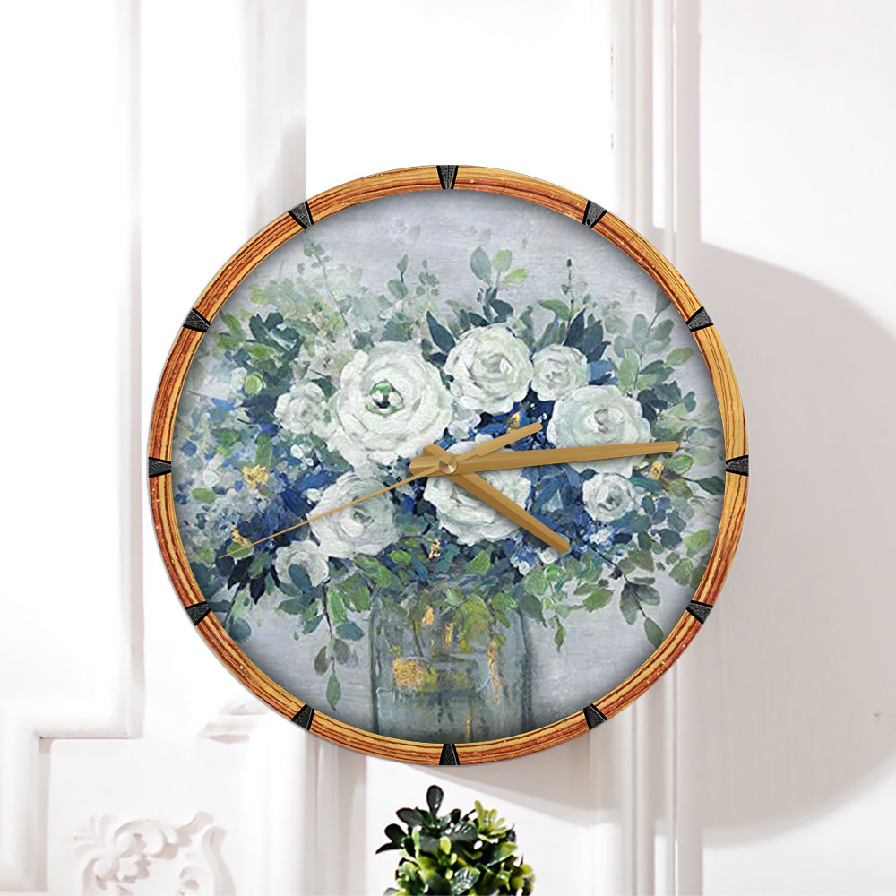 Blue And White Floral Wall Clock