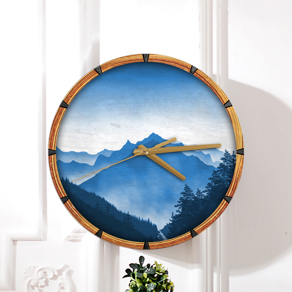 Blue Forest Mountain Wall Clock