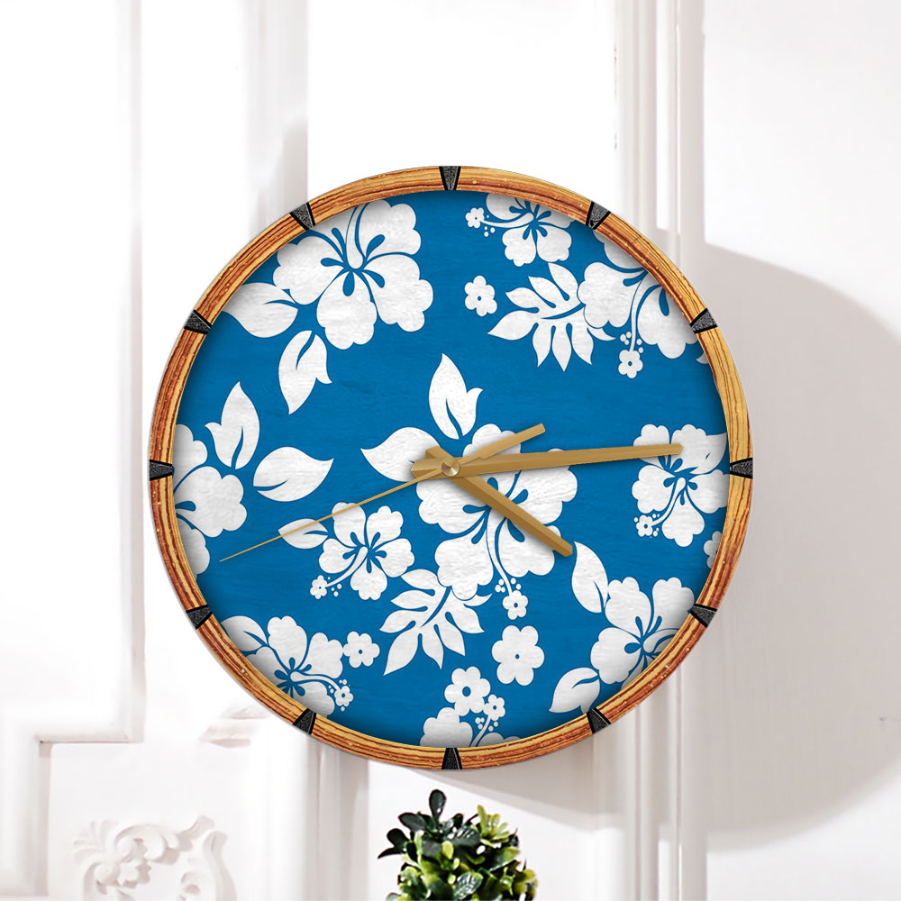 Blue Hawaii Hibiscus Wall Clock