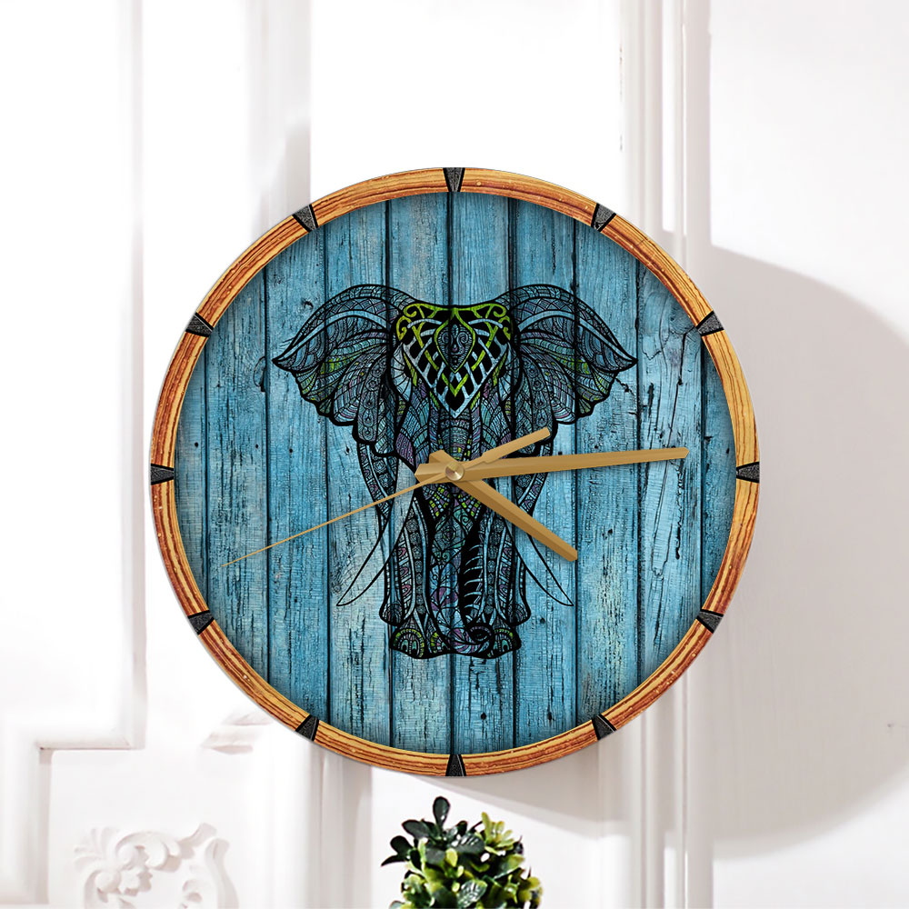 Blue Mandala Elephant Wall Clock