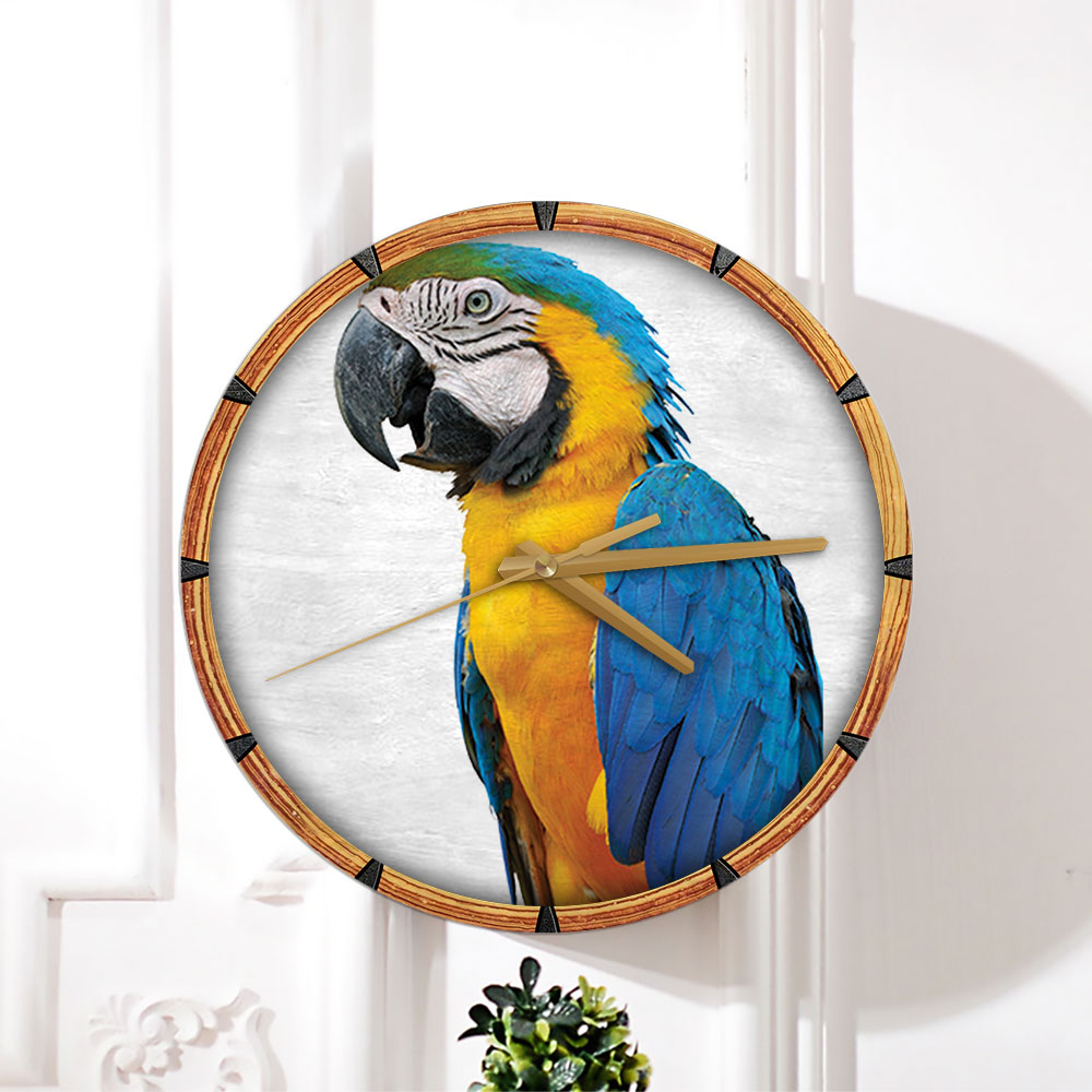 Blue Orange Parrot Wall Clock