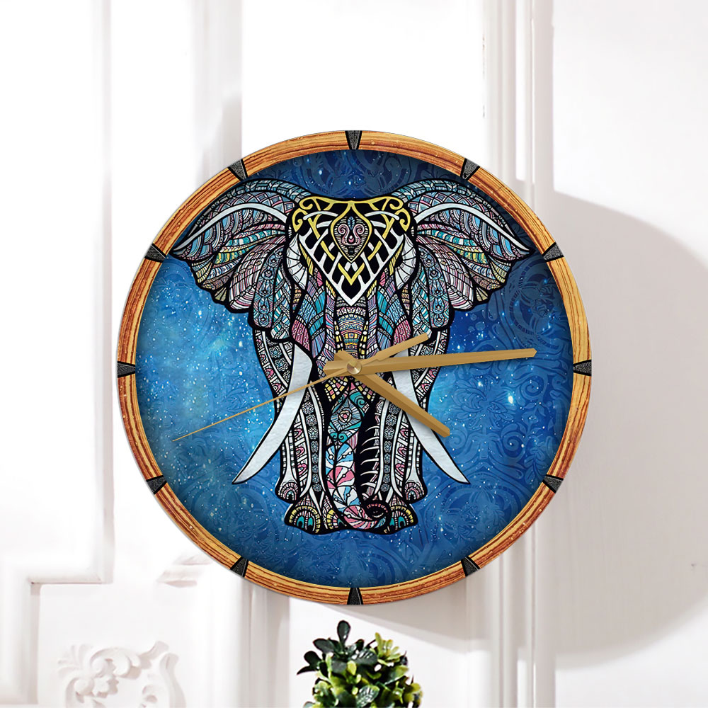 Bohemian Mandala Elephant Wall Clock