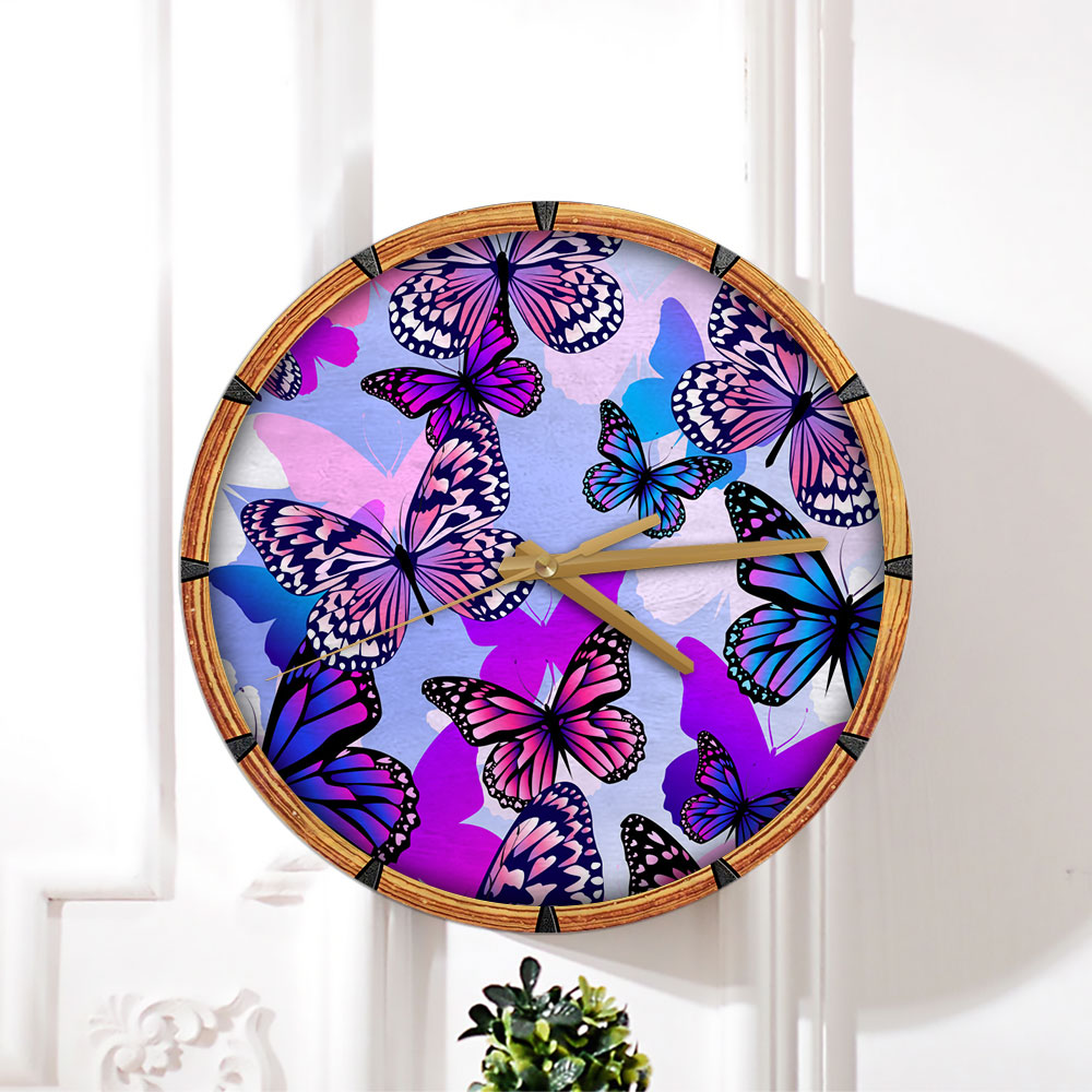 Purple Butterfly Wall Clock
