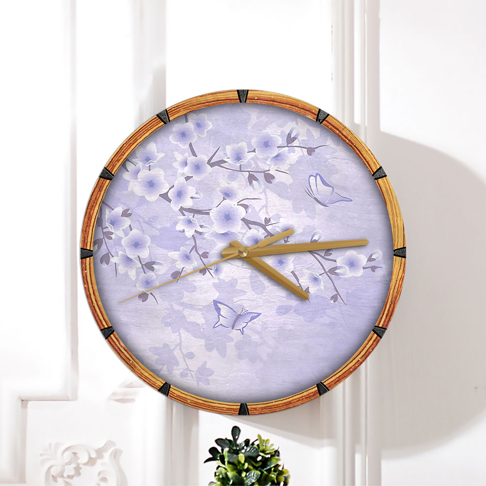 Purple Cherry Blossom Wall Clock
