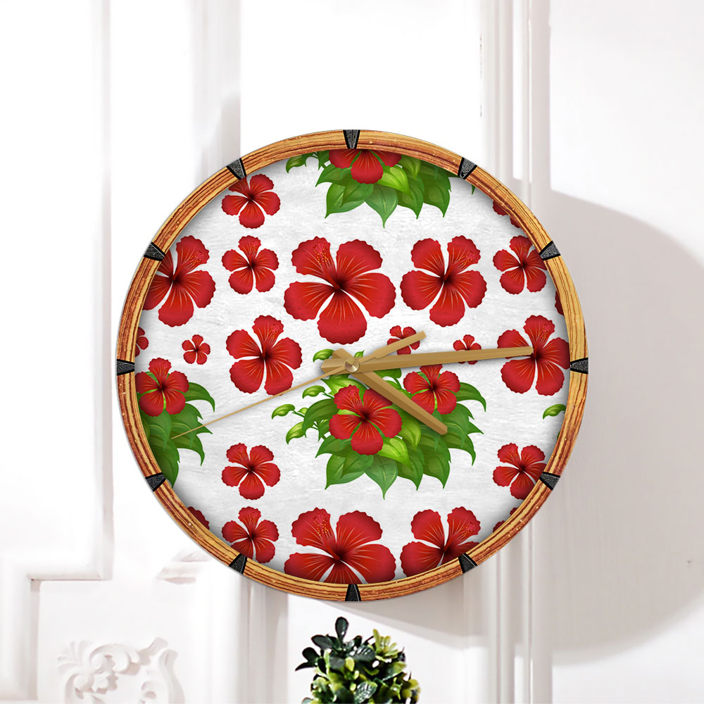 Red Hibiscus Wall Clock