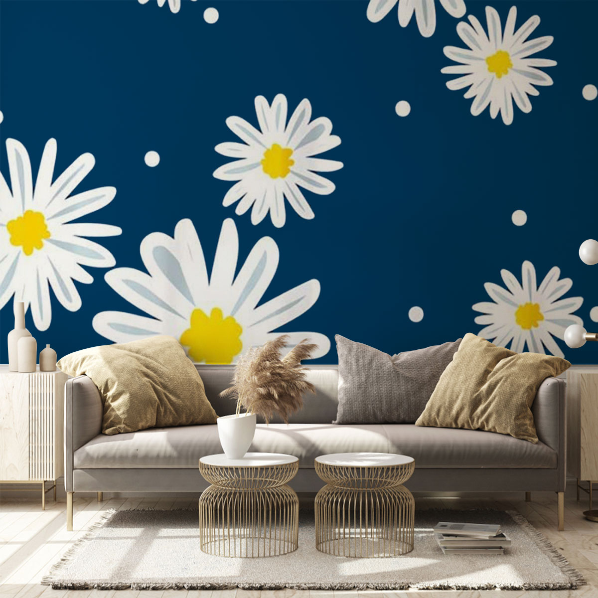 Abstract Daisy With Blue Wall Mural