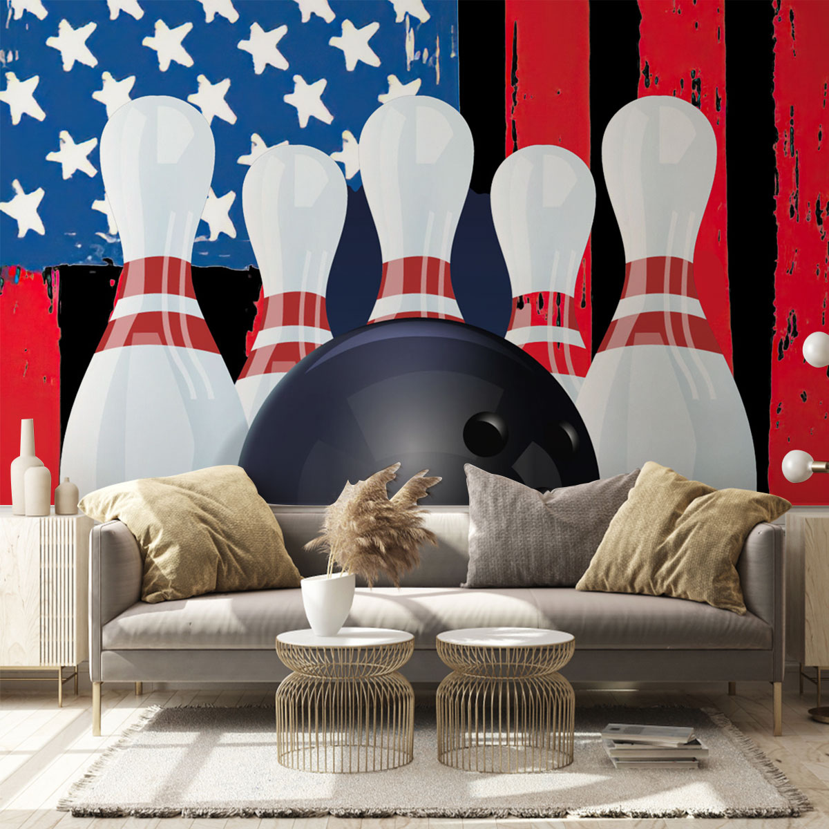 American Flag Bowling Wall Mural