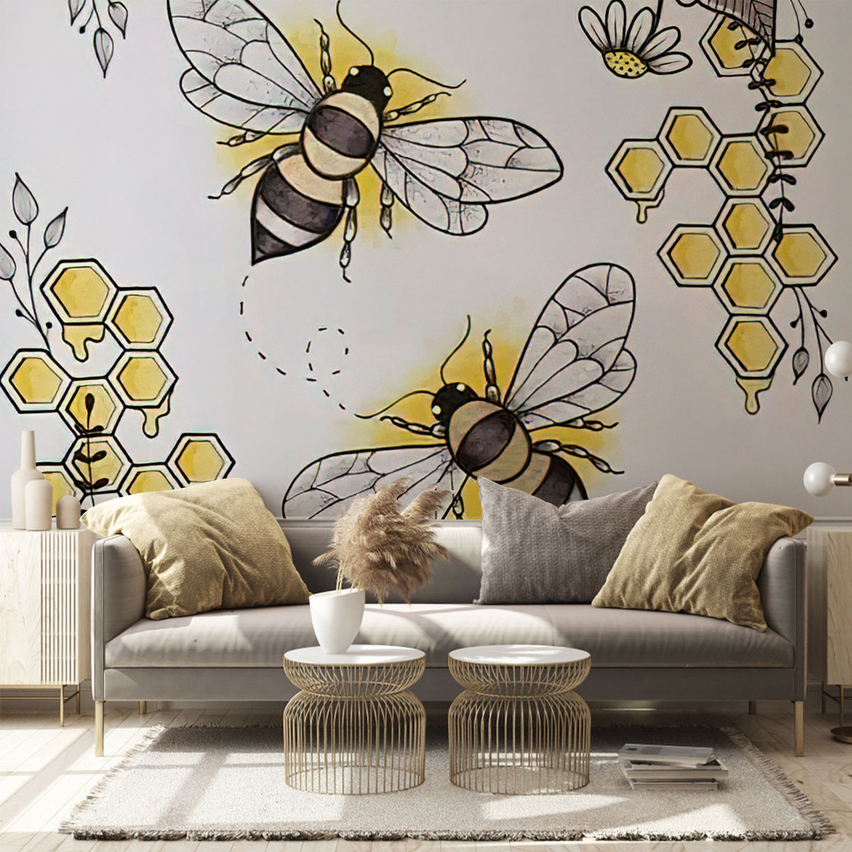 Bee With Flower Wall Mural