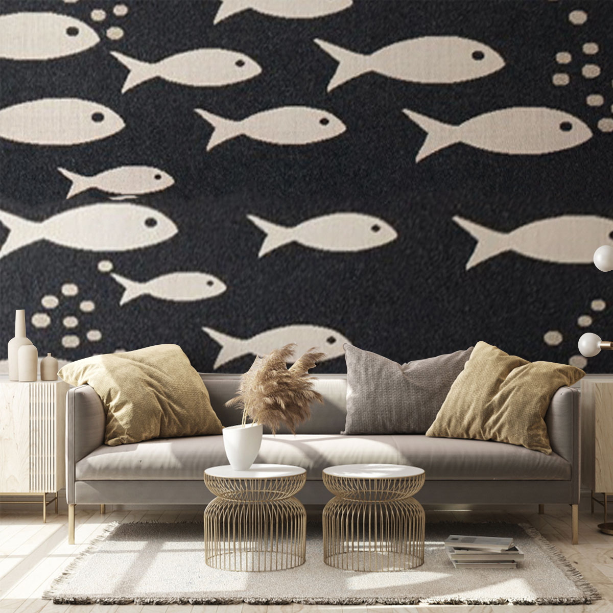 Black And White Fish Wall Mural