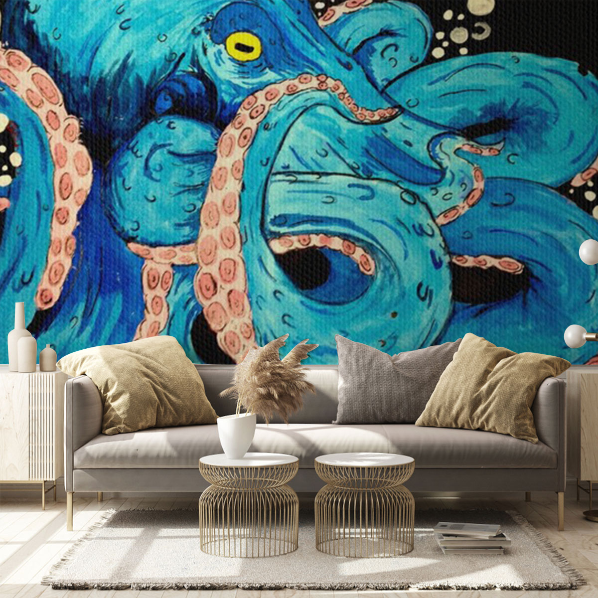 Black Blue Octopus Wall Mural