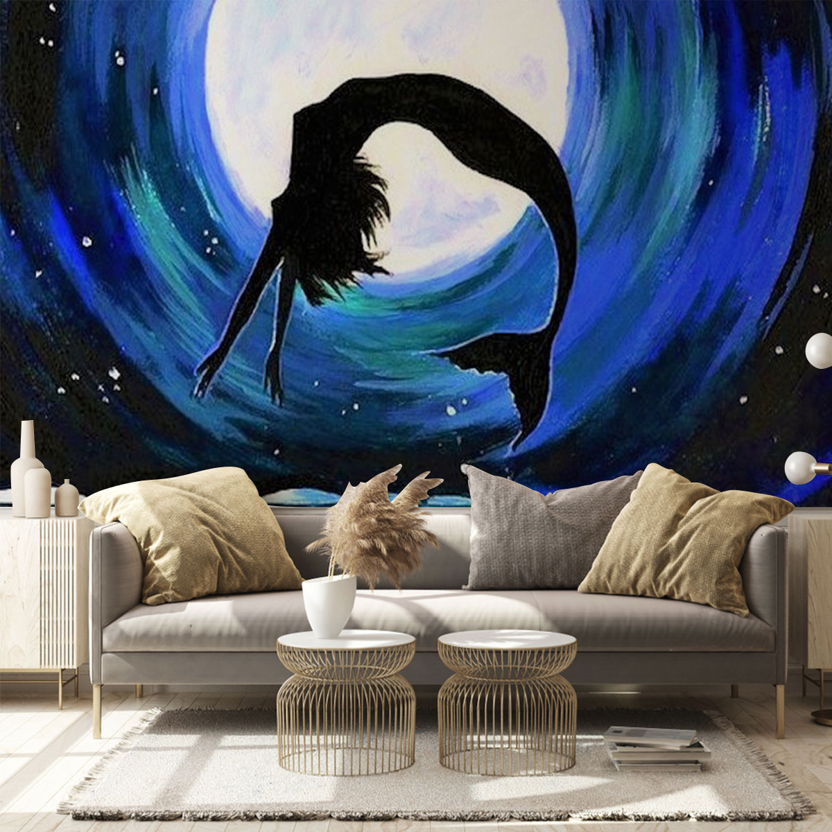 Black Mermaid And Moon Night Wall Mural