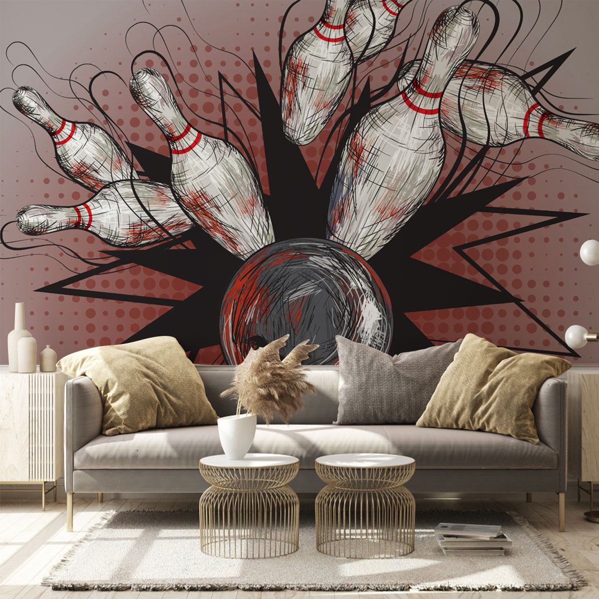 Black Red Bowling Wall Mural
