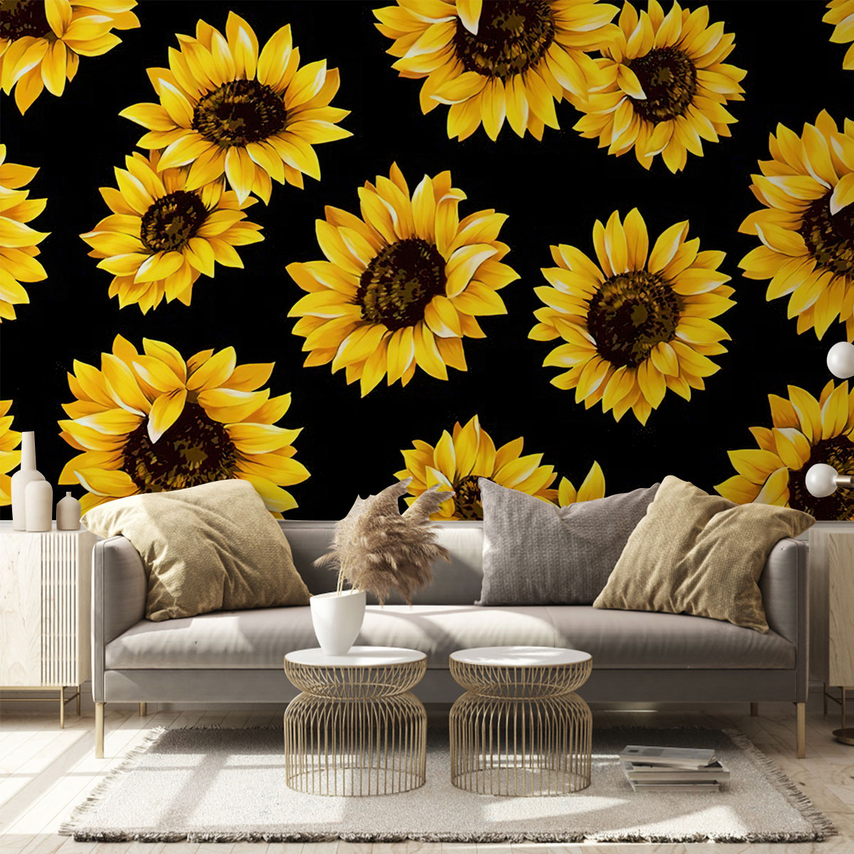Black Yellow Sunflower Wall Mural
