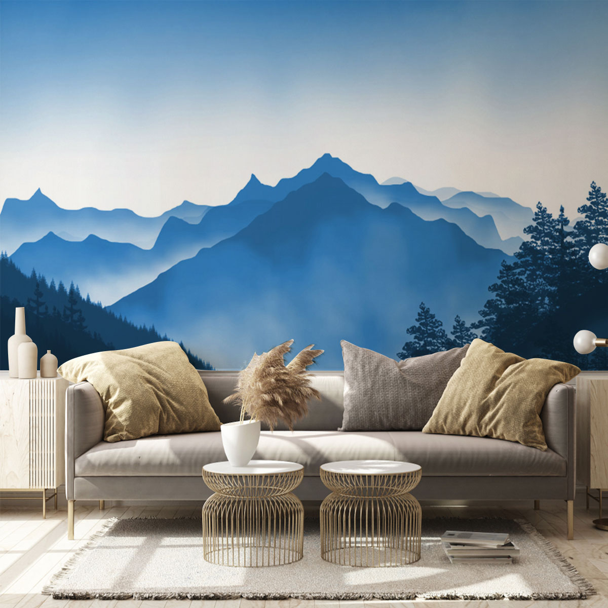 Blue Forest Mountain Wall Mural