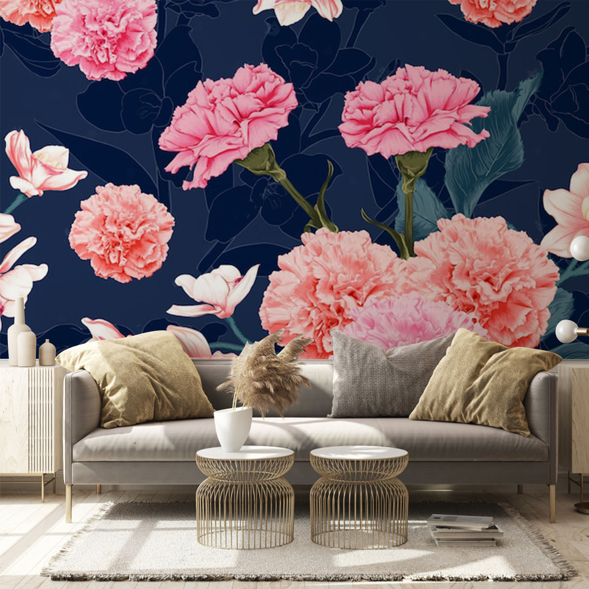 Blue Pink Carnations Wall Mural