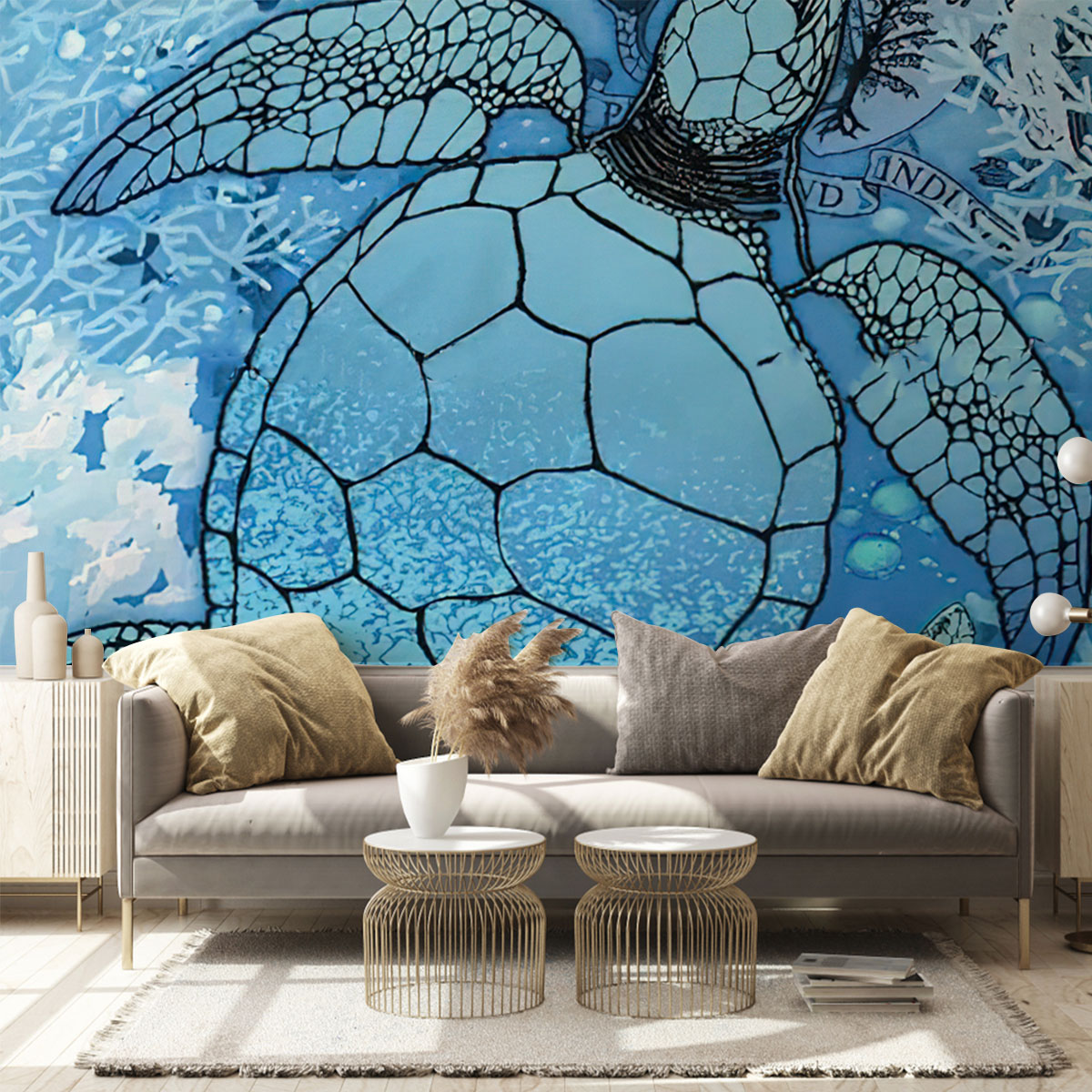 Blue Sea Turtle Wall Mural