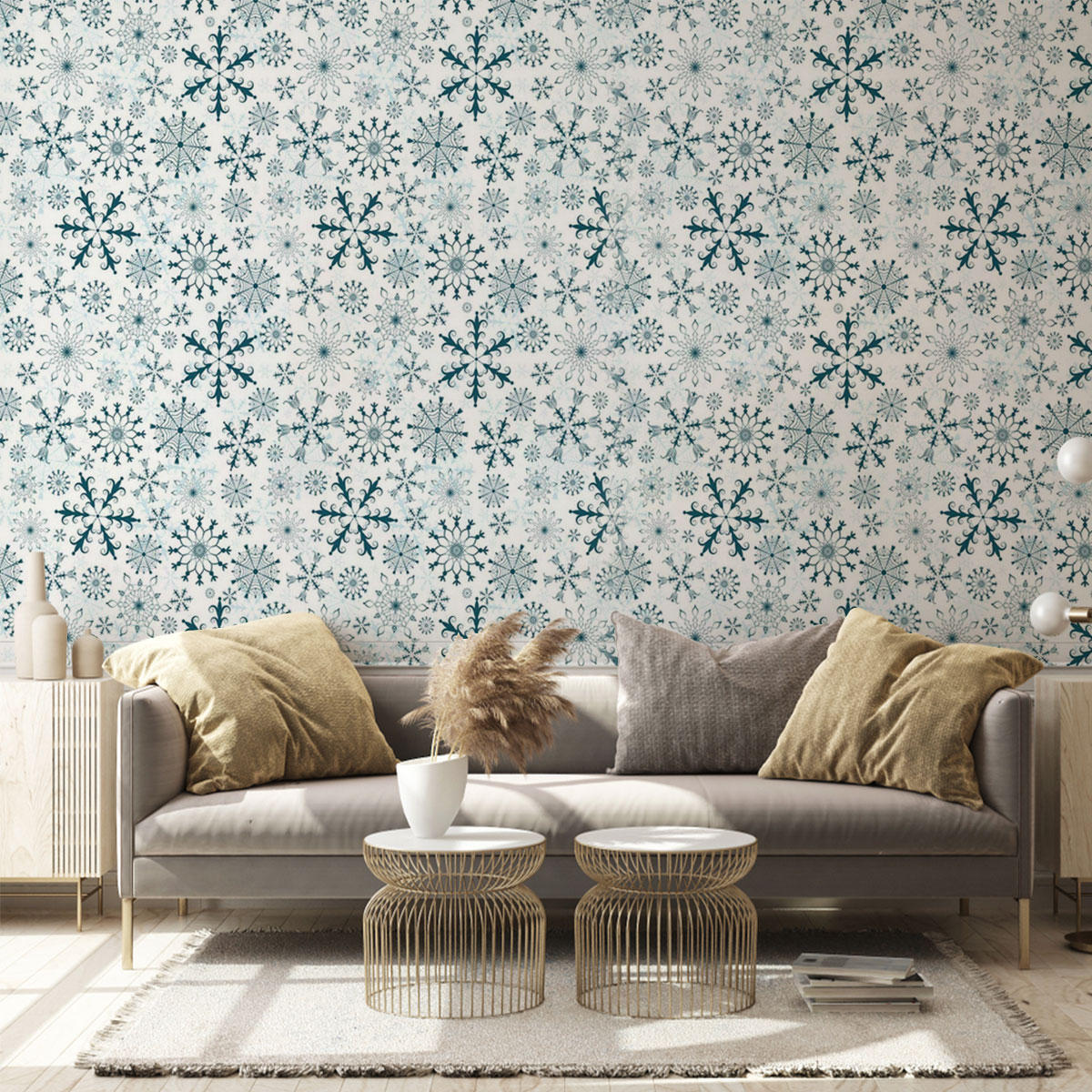 Blue Snowflakes Winter Wall Mural