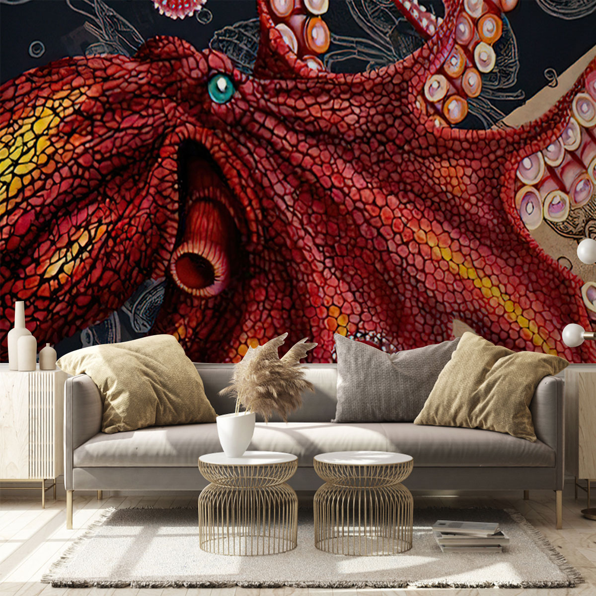 Red Monster Octopus Wall Mural