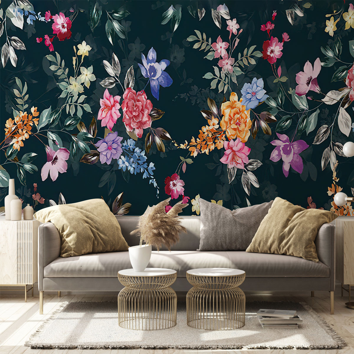 Retro Black Flower And Rose Wall Mural