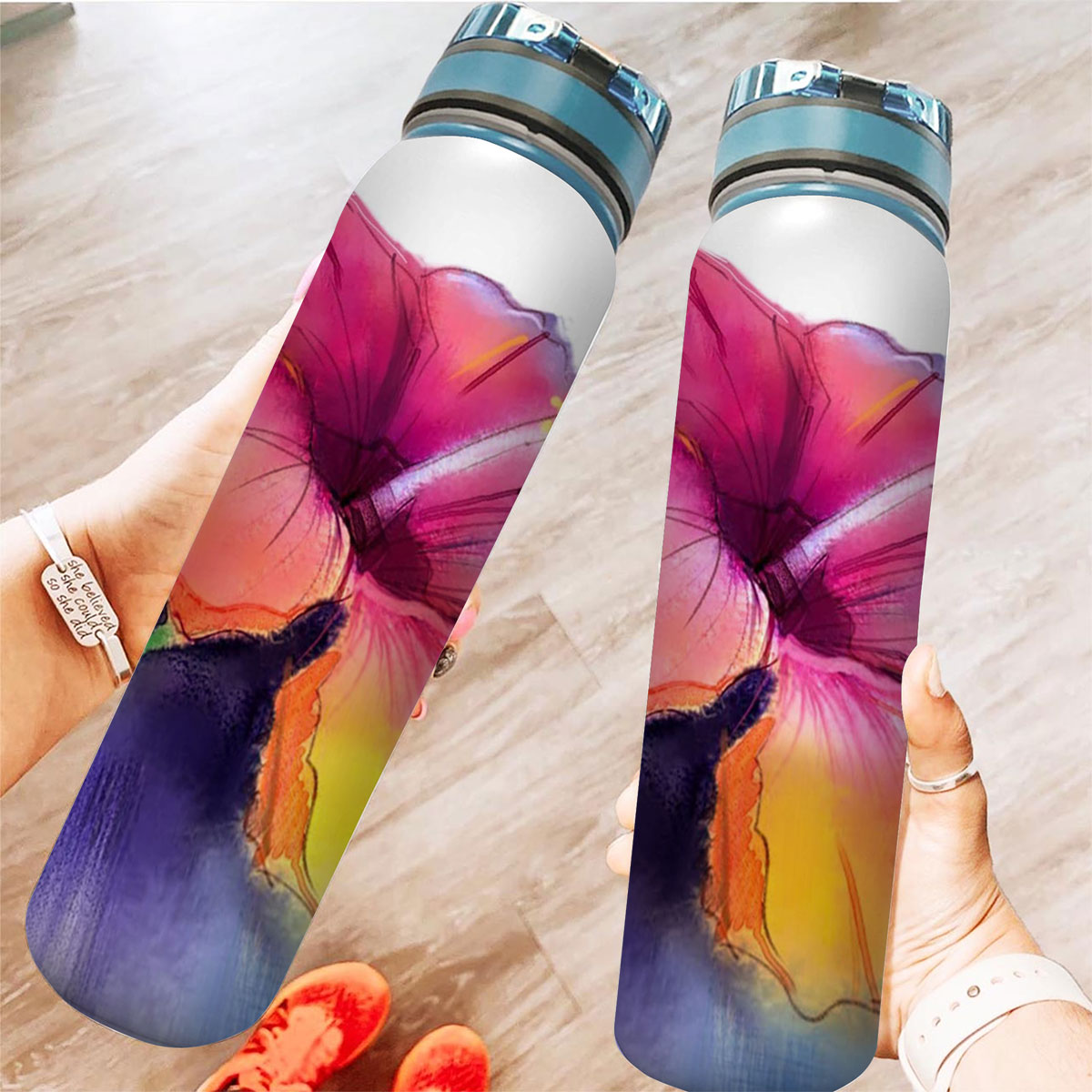 Abstract Colorful Hibiscus Tracker Bottle