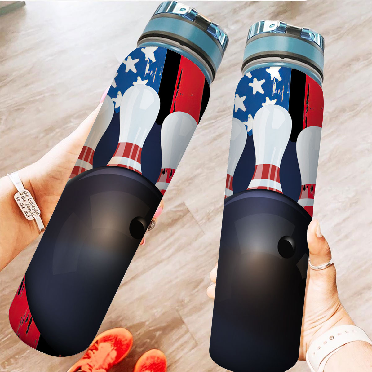 American Flag Bowling Tracker Bottle