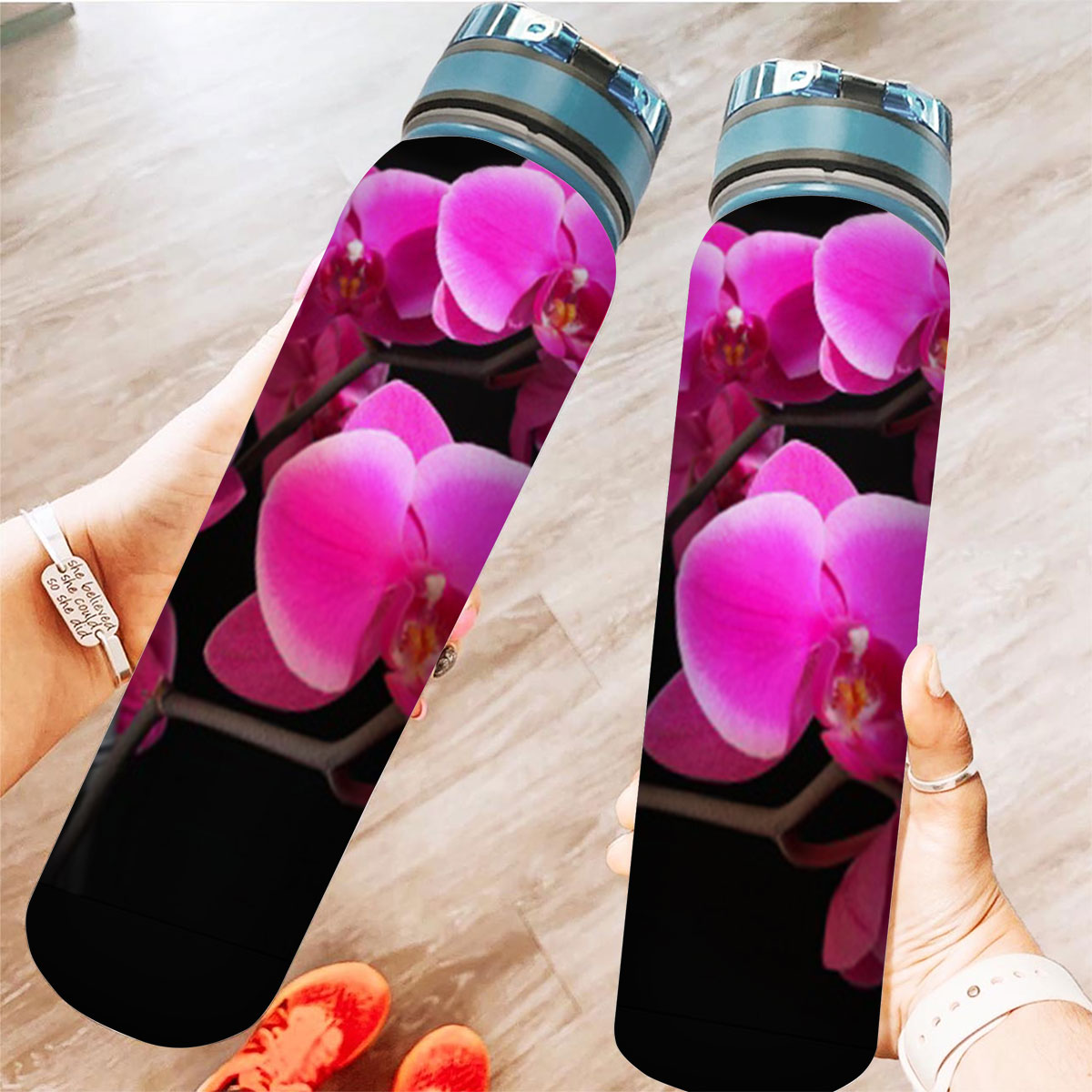 Black And Pink Orchidd Tracker Bottle